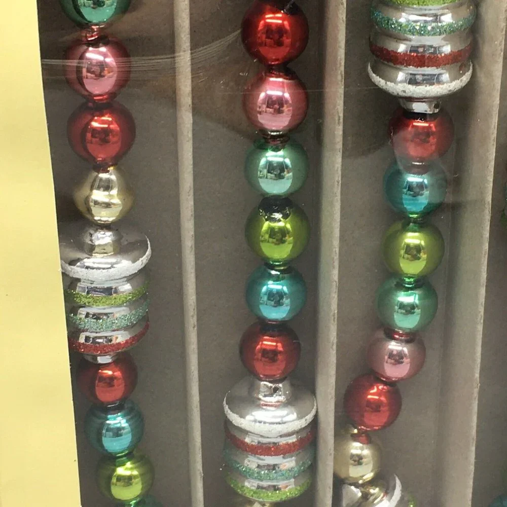 x4 Radko Shiny Brite Glass Christmas Tree Garland Figural Red Pink Aqua 7/ 28ft